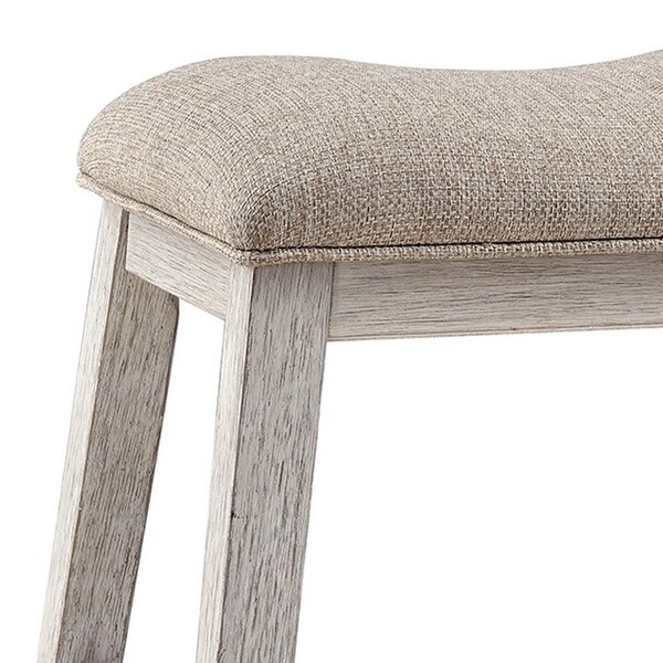 Fabric Upholstered Stool with Angled Legs， Set of 2， Beige