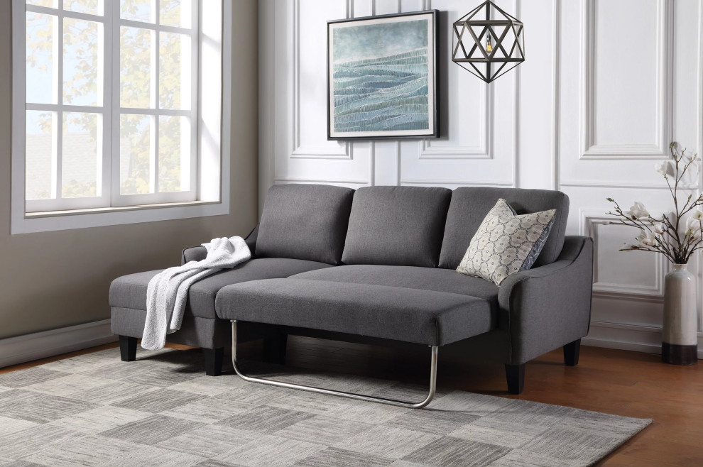 Multipurpose Sleeper Sofa  Polyester Seat With Chaise Lounge  ampSloped Arms   Transitional   Sleeper Sofas   by Decorn  Houzz