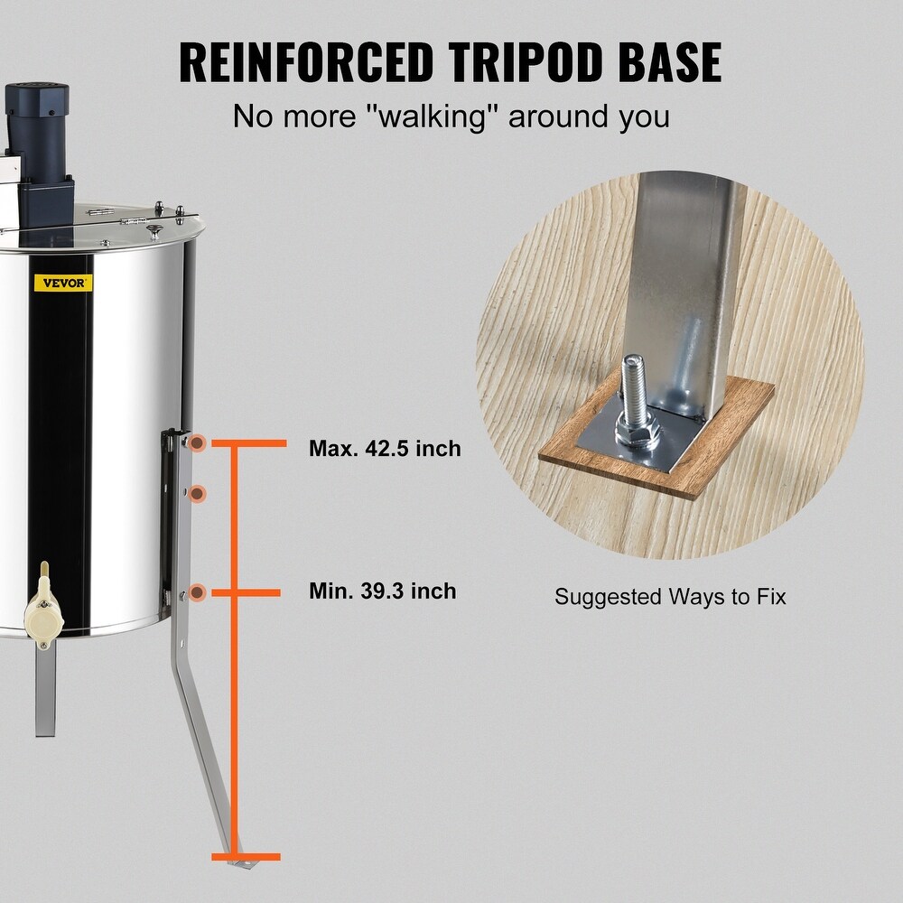 VEVOR Electric Honey Extractor 2/4   4/8 Frames Stainless Steel Beekeeping Centrifuge with Adjustable Stand Honeycomb Spinner