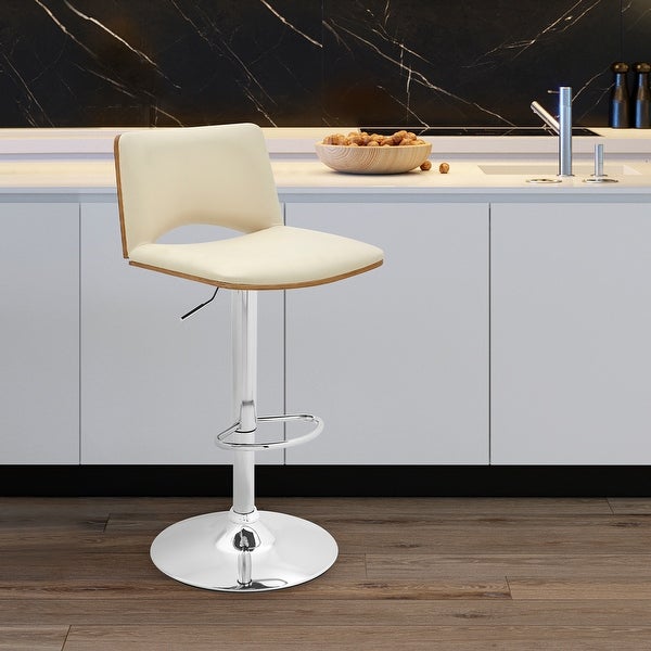 Thierry Adjustable Swivel Faux Leather and Metal Bar Stool