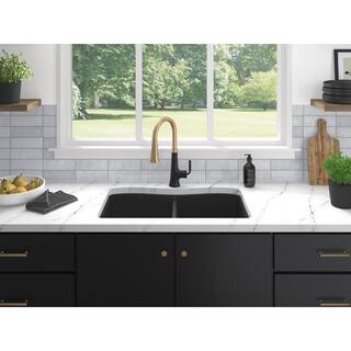 KOHLER Kennon 33 in. Drop-inUndermount 1-Hole Double Bowl Neoroc Granite Composite Kitchen Sink in Matte Black K-RH8185-1-CM1