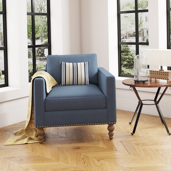 Accent Chair with Bronze Nailhead Trim Wooden Legs