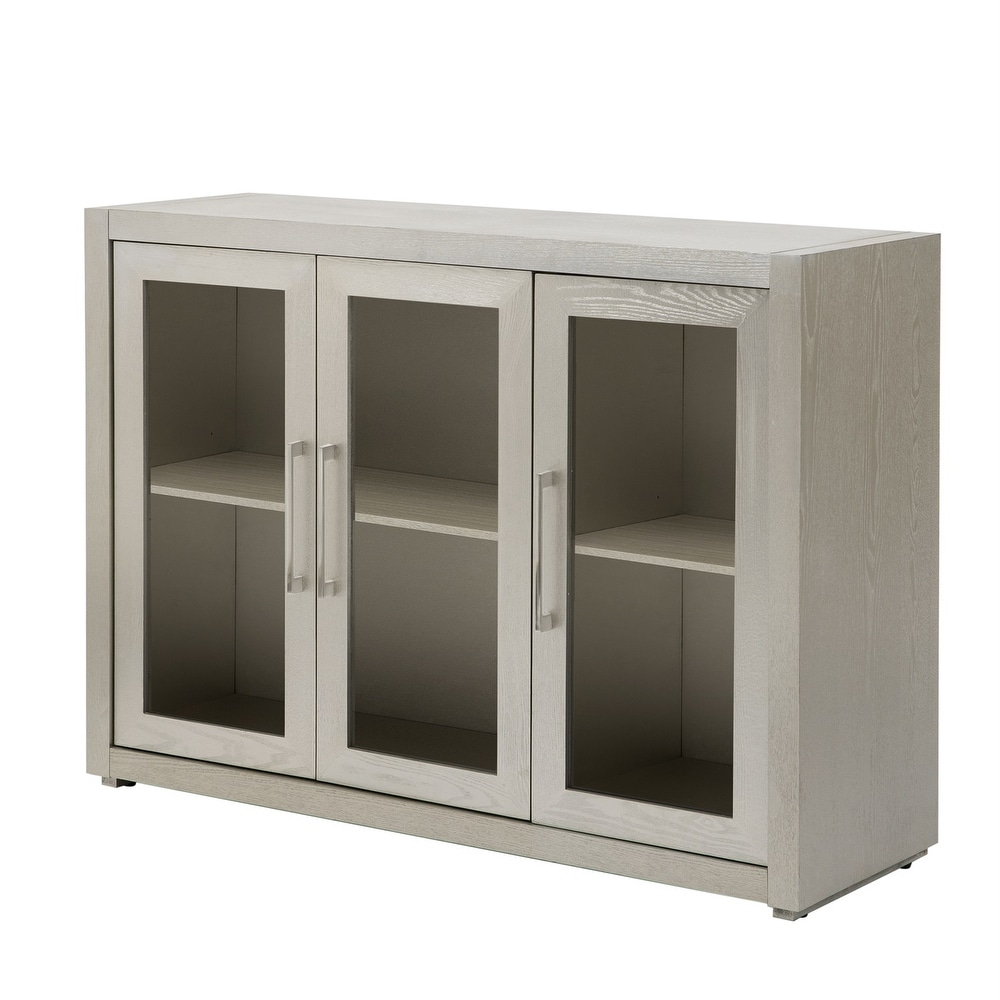 Merax Wood Storage Cabinet with Three Tempered Glass Doors and Adjustable Shelf