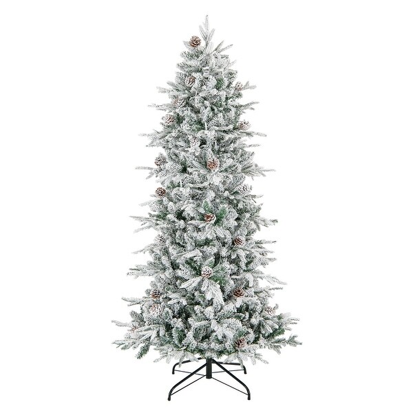 Costway 6 FT/7.5FT PreLit Christmas Tree Snow Flocked Hinged with