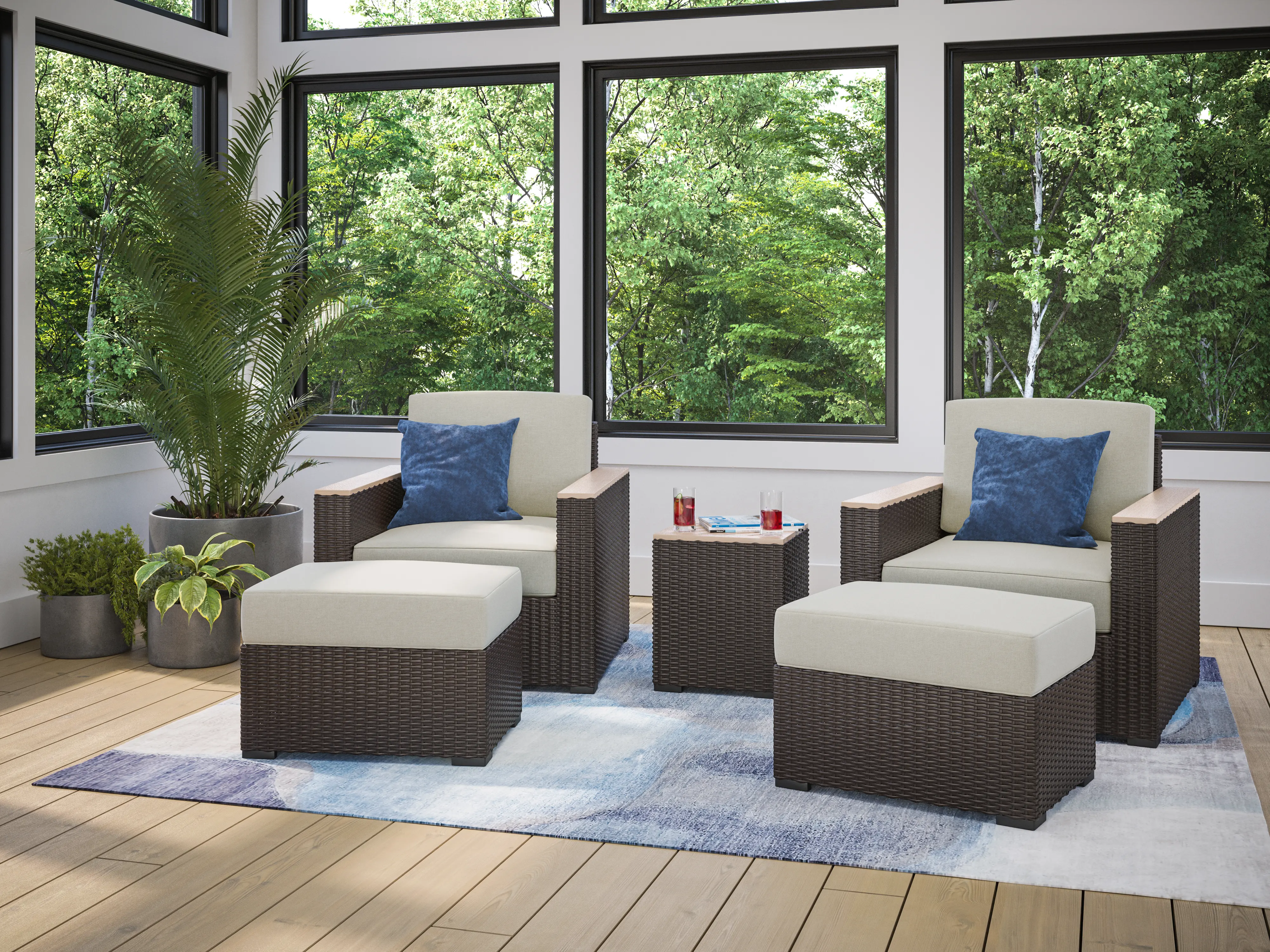 Palm Springs Brown 5 Piece Outdoor Arm Chair Set