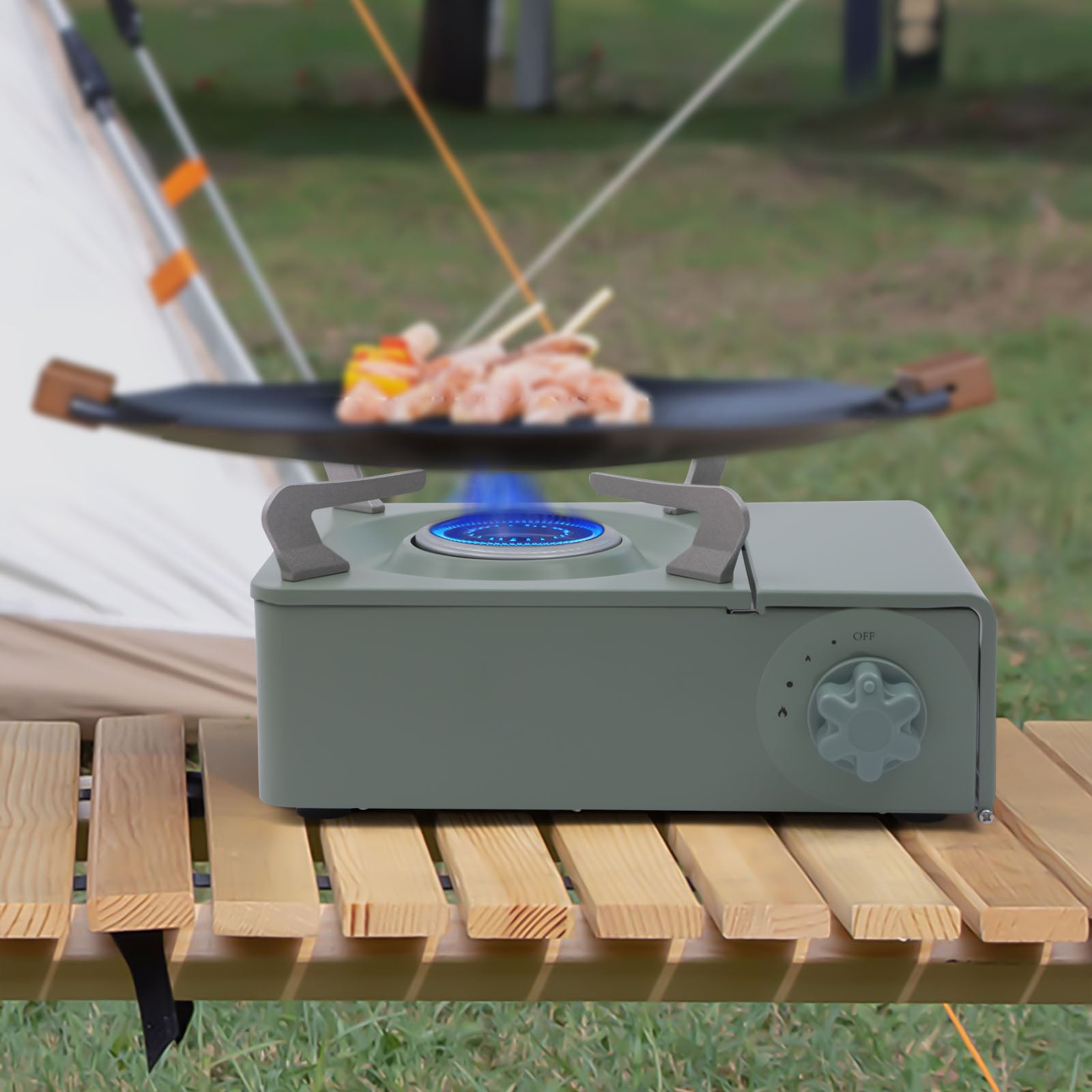 Mkyiongou Portable Butane Stove for Camping, Picnic, Outdoor Mini Single Burner Camping Stove Burner with Carrying Case, Mint