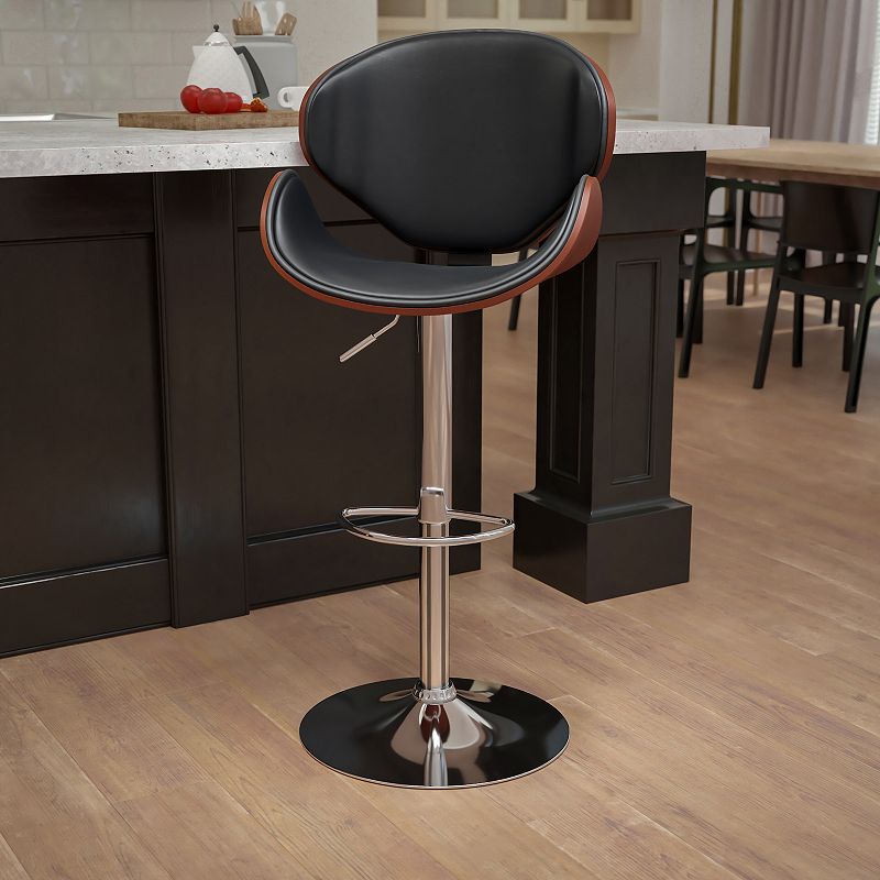 Emma and Oliver Walnut Bentwood Adjustable Height Barstool with Curved Back