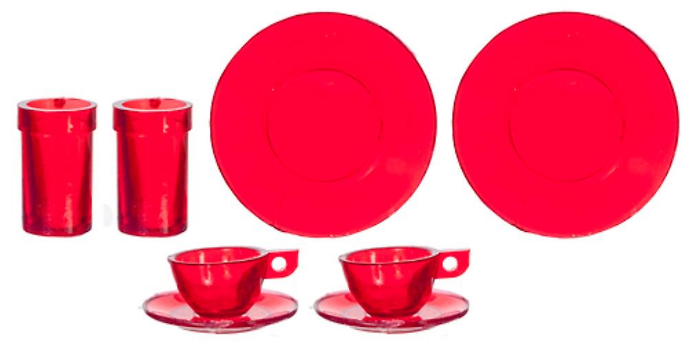 Dolls House Red Dinner Set 2 Chrysnbon Miniature Dining Accessory