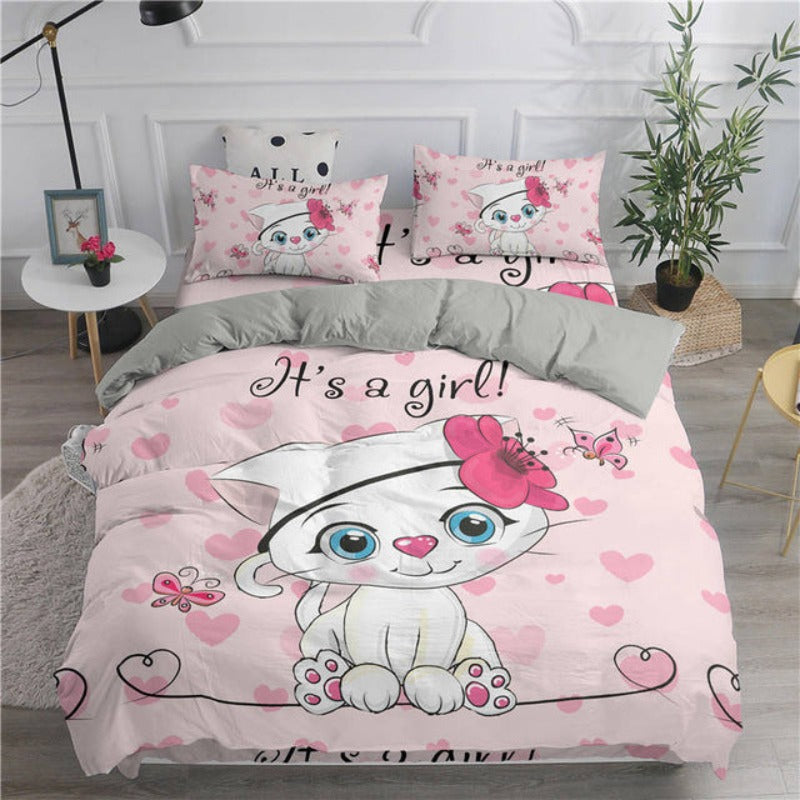 Cartoon Duvet Cover Set Cute Cats Printed 3D