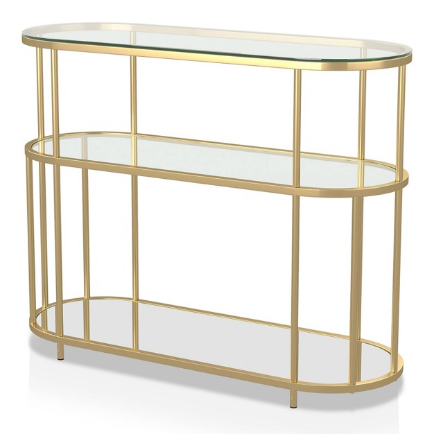 Invergarry Mirrored And Tempered Glass Sofa Table Gold Mibasics