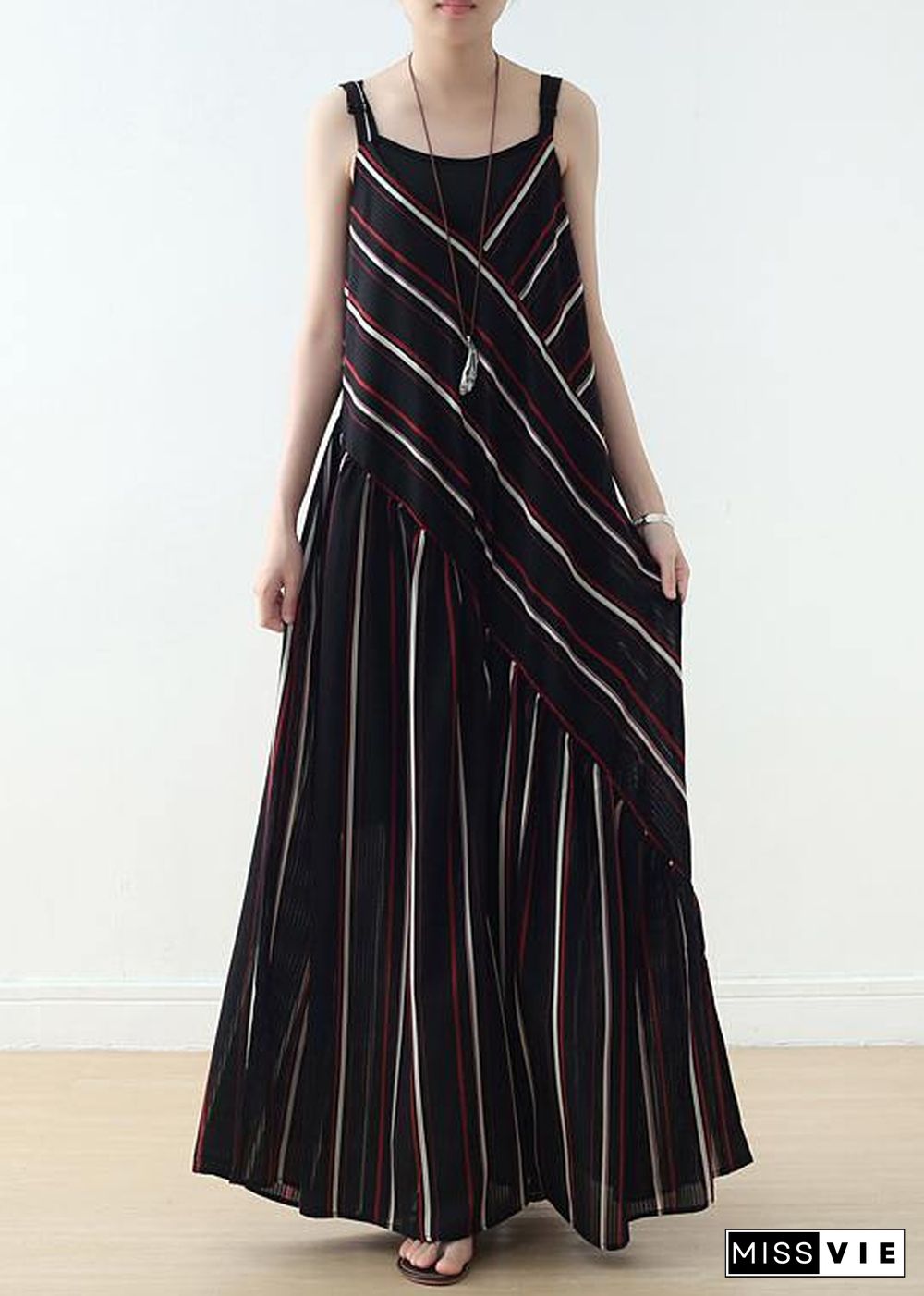 Summer New Sling Large Chiffon Black Striped Jumpsuit