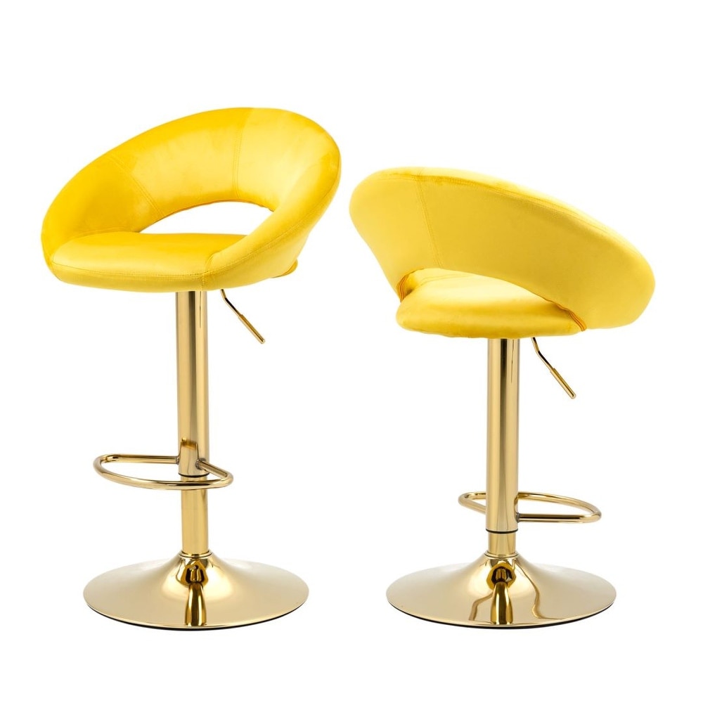 Yellow Velvet Modern Dining Chairs with Swivel Bar Stools Set of 2