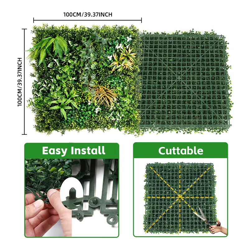 Pq70 Garden Supplies Anti UV Plastic Green Foliage Boxwood Privacy Screen Panel Hedge Topiary Artificial Grass Wall