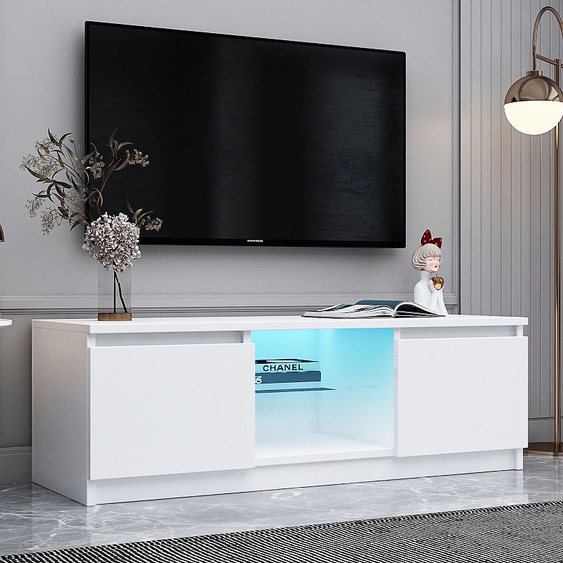 F.C Design TV Stand with Lights， Modern LED TV Cabinet with Storage Drawers， Living Room Entertainment Center Media Console Table