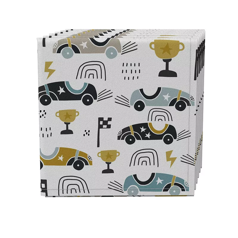 Napkin Set of 4， 100% Cotton， 20x20， Cartoon Retro Racing Cars