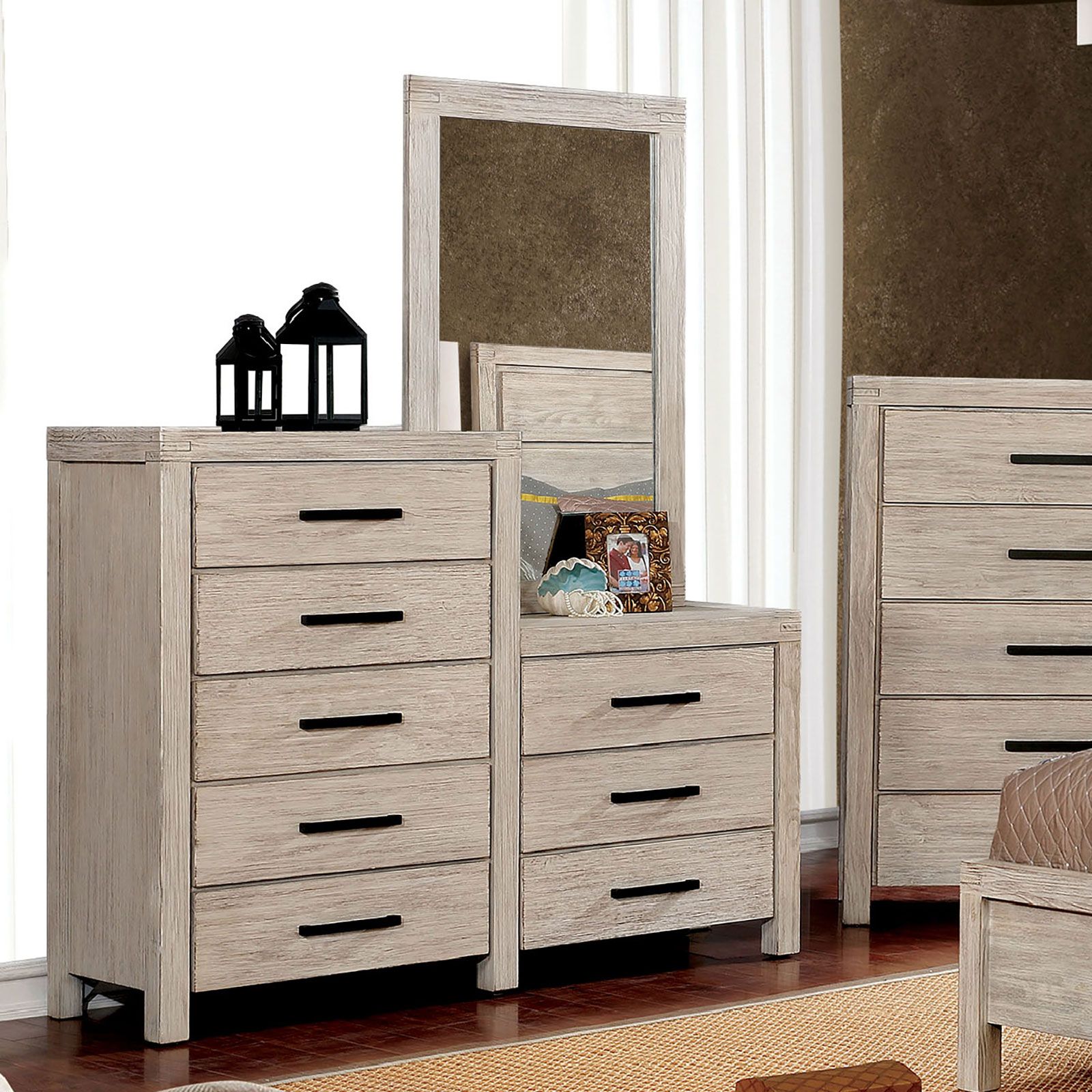 Strasburg 8Drawer Dresser Mirror  WireBrushed White