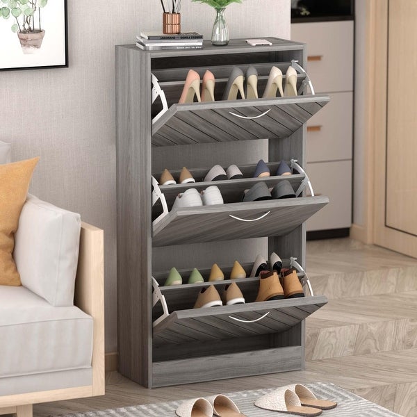 22.4W Three Drawers Shoe Storage Cabinet，Fold-out Drawer - - 35444448