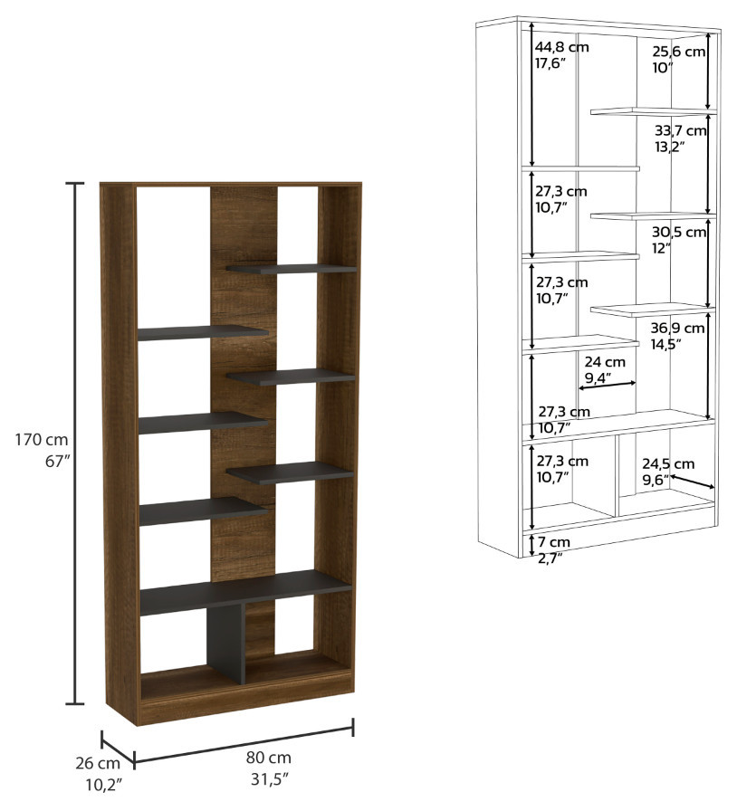 DEPOT E SHOP Sophisticated Bookcase  9 Shelves  Walnut/Black   Transitional   Bookcases   by DEPOT ESHOP LLC  Houzz