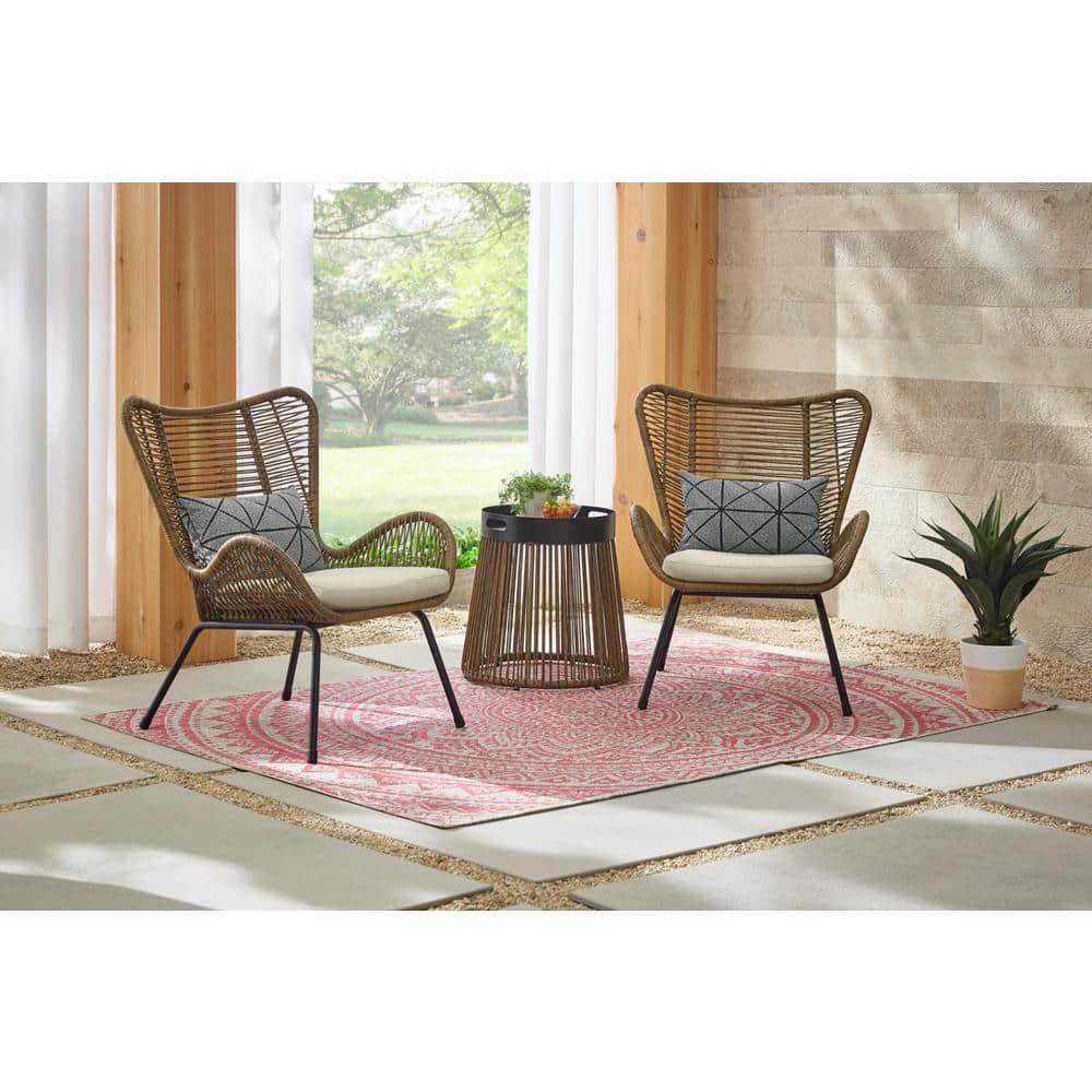 StyleWell Clover Brook 3Piece Wicker Outdoor Patio Conversation Seating Set with Beige Cushions