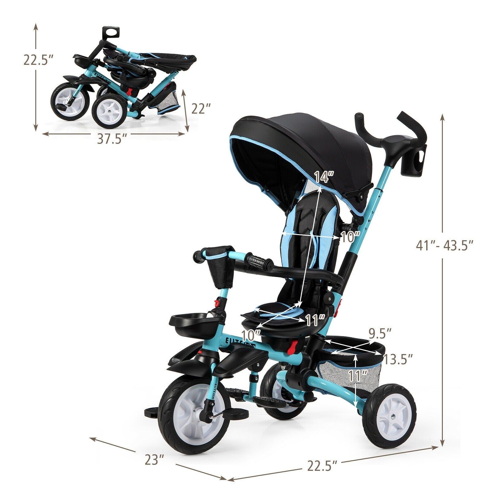 BABY JOY Baby Tricycle, 7-in-1 Kids Folding Steer Stroller w/ Rotatable Seat