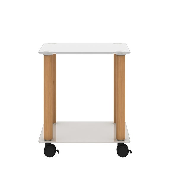 2 Pieces 2-Tier Space Side Table with Glass Tabletop and Metal Legs