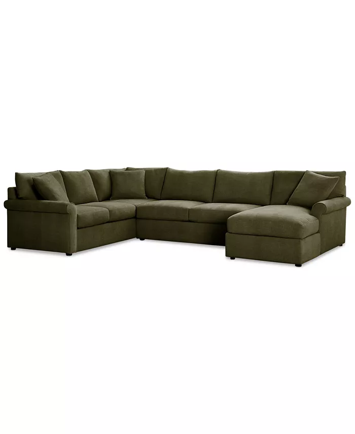 Furniture Wrenley 138 3-Pc. Fabric Sectional Chaise Sleeper Sofa