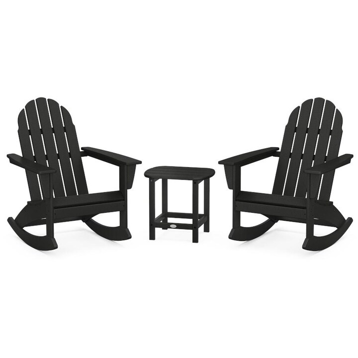 POLYWOOD Vineyard 3-Piece Adirondack Rocking Chair Set with South Beach 18-Inch Side Table in Black