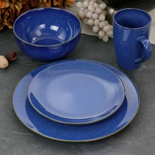 GIBSON ELITE Lisbon 16-Piece Cobalt Round Stoneware Dinnerware Set 985115841M