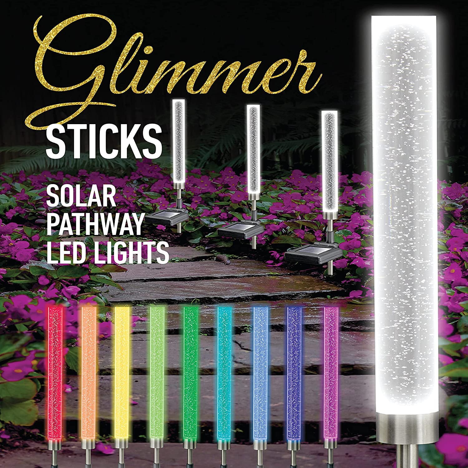 Bell+Howell Solar Outdoor Lights Solar Color Changing Lights  Glimmer Stick 2 Pack