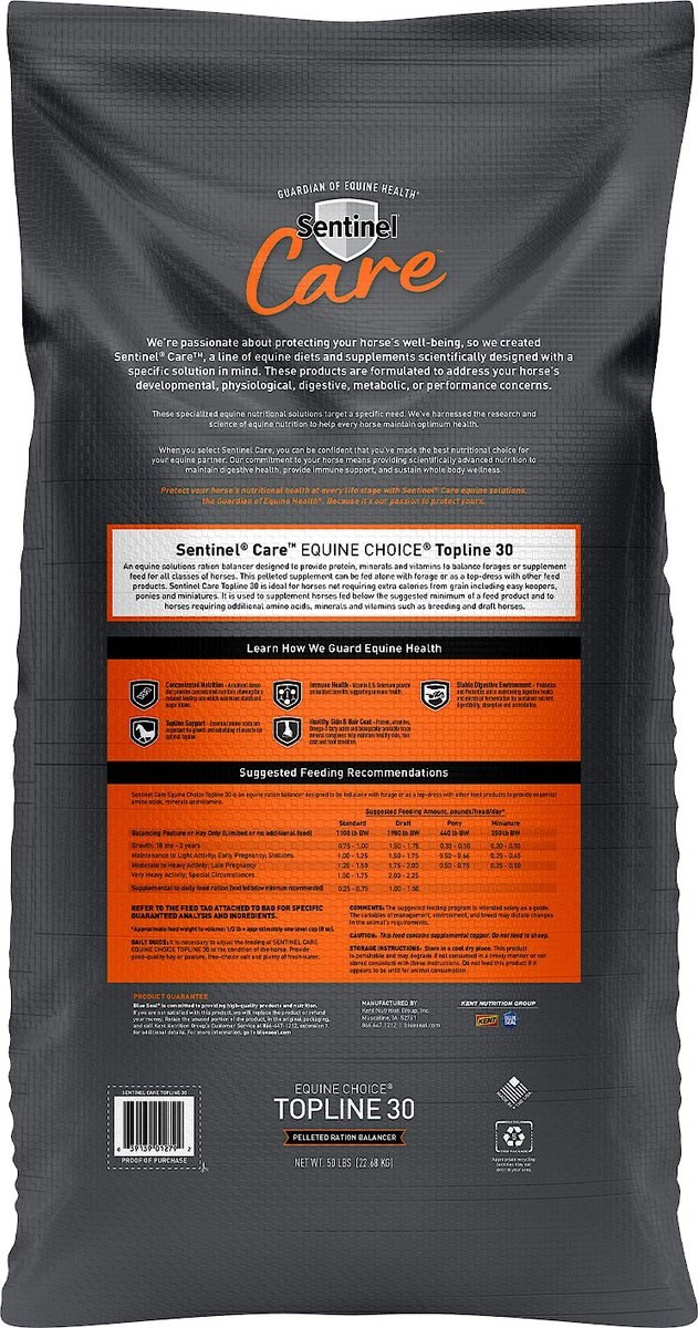 Blue Seal Sentinel Care Equine Choice Topline 30 Horse Food， 50-lb bag