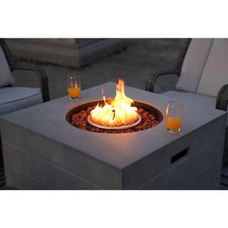 moda furnishings Cement Gray Square Stone and Fiberglass Outdoor Fire Pit Coffee Table MOG-2140