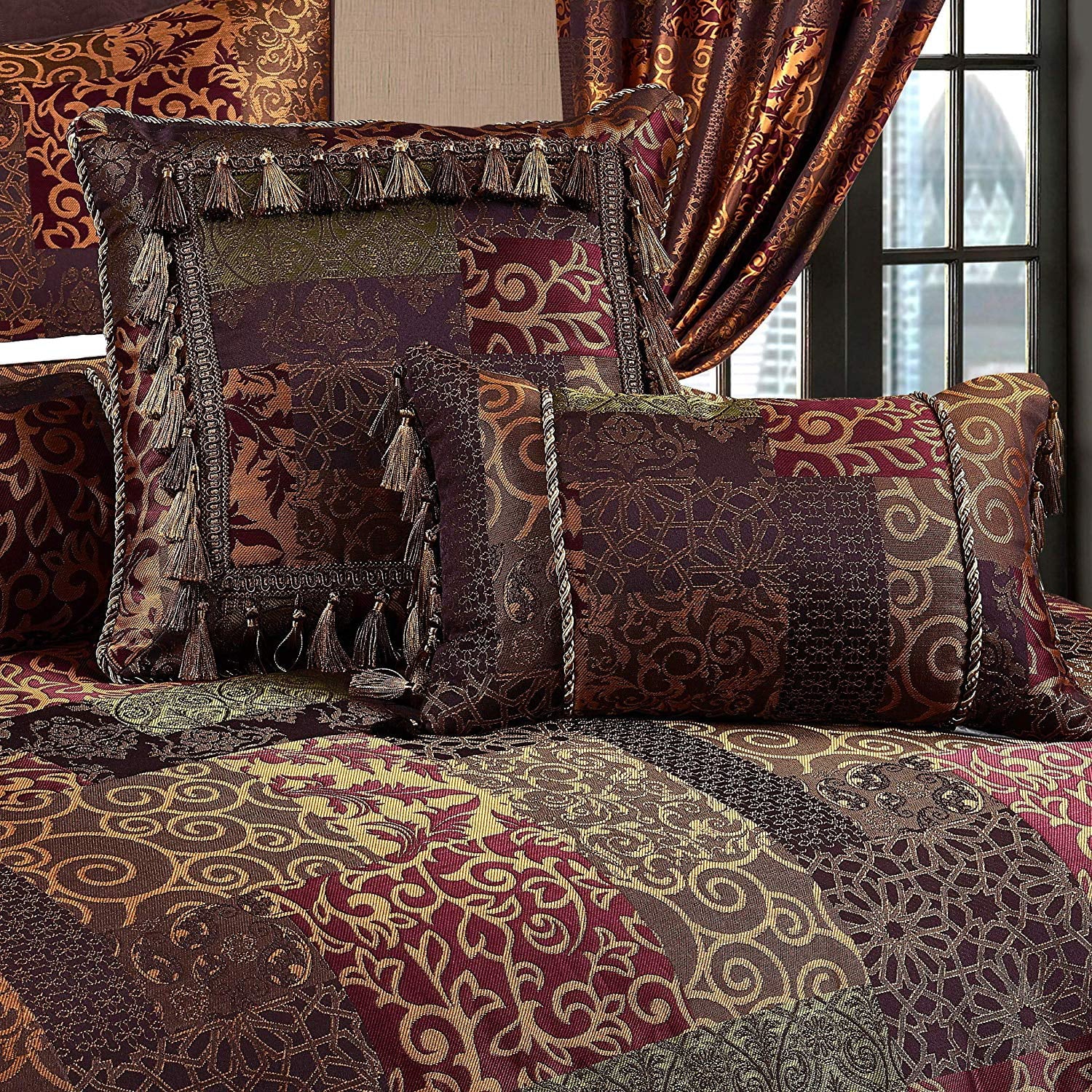 Chezmoi Collection Amelia 9-Piece Floral Jacquard Patchwork Comforter Set