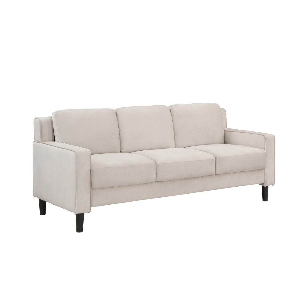 Modern Versatile 3 Seater Sofa Fabric Upholstered Couch Removable Cushions   Back Sofa with Black Legs for Living Room