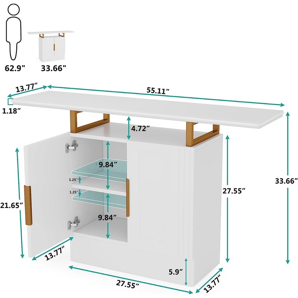 55 inches White Console Table with Storage and Door  Entryway Table