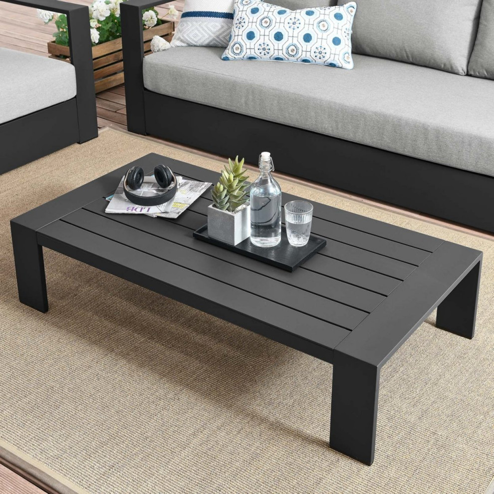 Indoor/Outdoor Coffee Table  Aluminum Construction With Large Slatted Top   Transitional   Outdoor Coffee Tables   by Declusia  Houzz