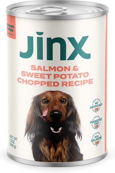 Jinx Salmon and Sweet Potato Chopped Recipe Grain-Free Wet Dog Food， 13-oz can， case of 12