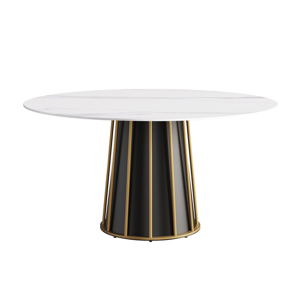 Round Metal Pedestal Dining Table Round Sintered Stone Table.