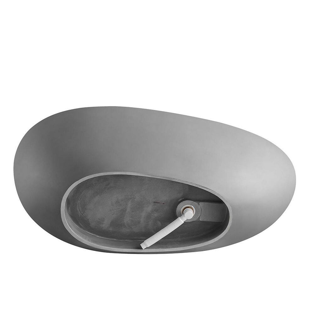 INSTER JUNO 67 in. Solid Surface Stone Resin Egg Shape Flatbottom Bathtub in Matte Cement Grey HDPCYNBT0004