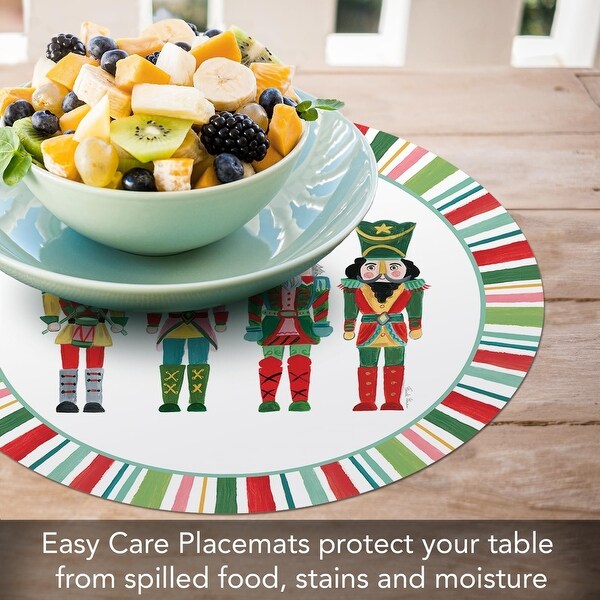 Nutcracker 4 Pack Round Reversible Easy Care Flexible Plastic Placemats Made in The USA Reversible Flexible Easily Wipes Clean