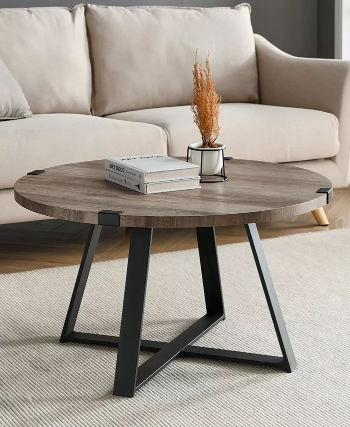 Walker Edison 30 Metal Wrap Round Coffee Table - Grey Wash Black