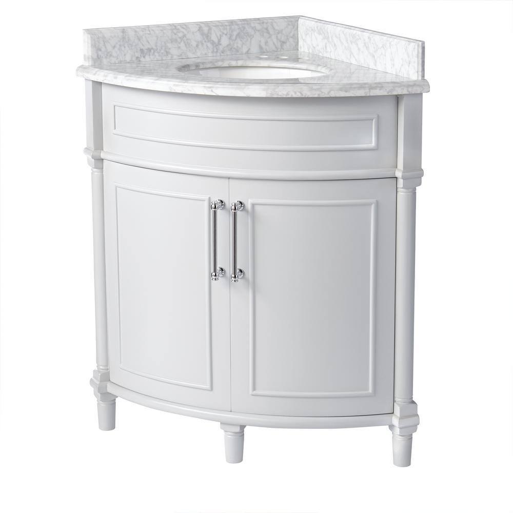 Home Decorators Collection Aberdeen 32 in. W x 23 in. D x 34.5 in. H Bath Corner Vanity in Gray with White Carrara Marble Top Aberdeen 32G