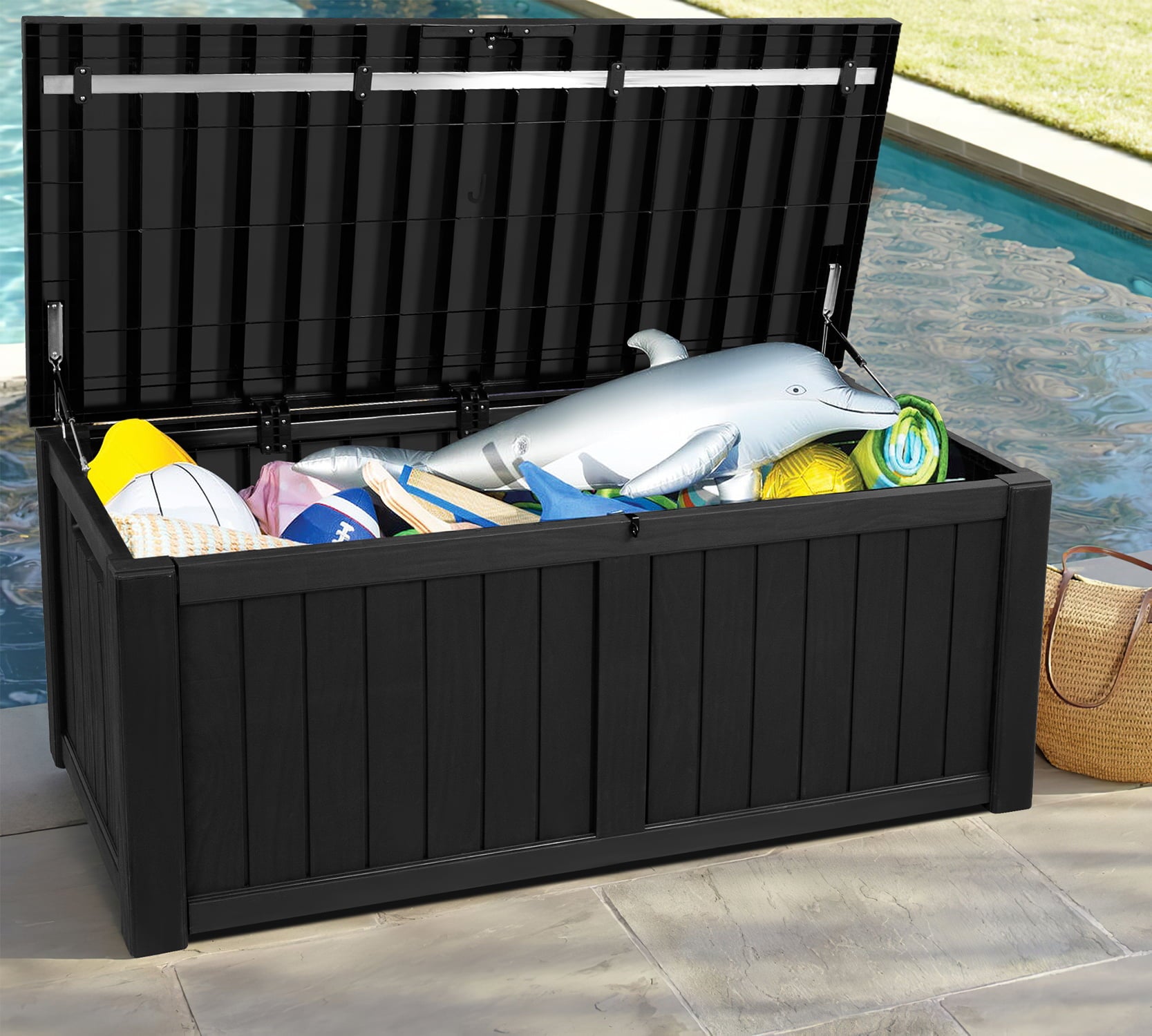 Devoko 119 Gallon Outdoor Box Deck Plastic Resin Storage Box Large Capacity, Black