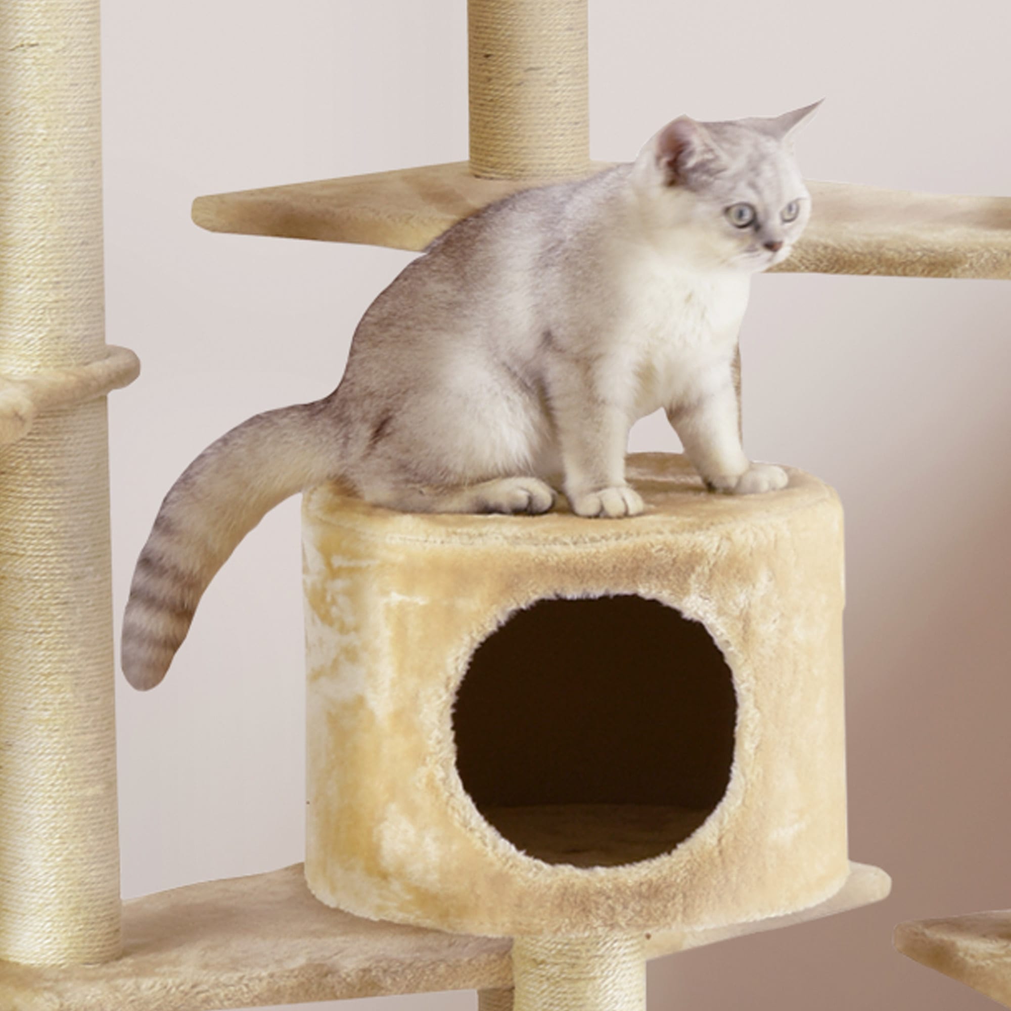 Go Pet Club Classic Beige Cat Tree House Furniture with Sisal Scratching Post， 80