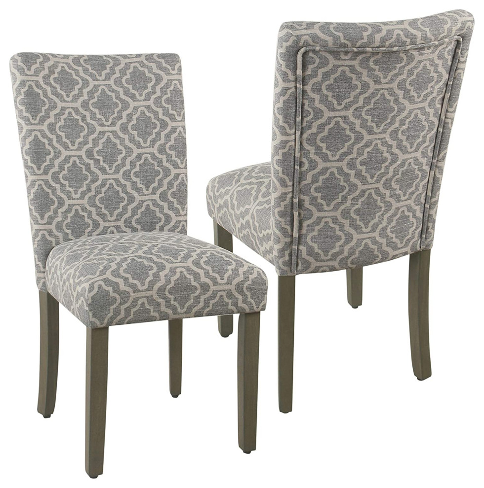 Set of 2 Dining Chair  Wooden legs With Geometric Patterned Seat  Ash Grey   Mediterranean   Dining Chairs   by Declusia  Houzz