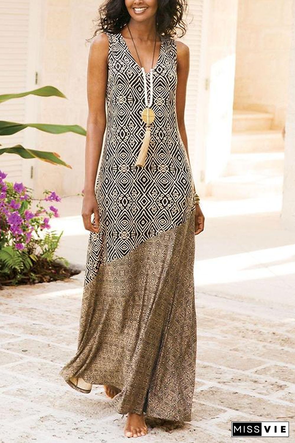 Boho Print Sleevelss Maxi Dress