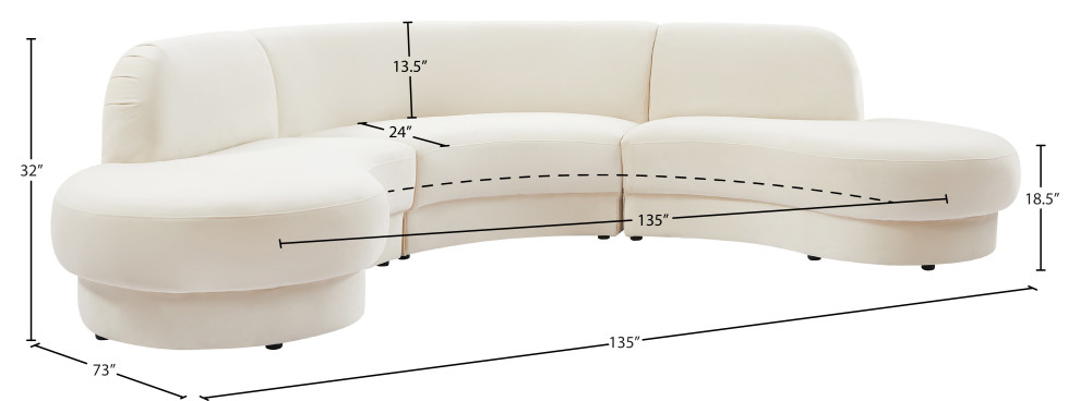 Rosa Velvet Upholstered 3 Piece Sectional   Contemporary   Sectional Sofas   by Meridian Furniture  Houzz