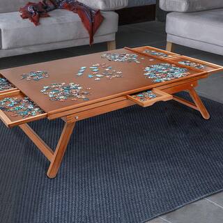 JUMBL 1500 Piece Puzzle Board 27 in. x 35 in. Wooden Jigsaw Puzzle Table with Legs JUMPUZRK27