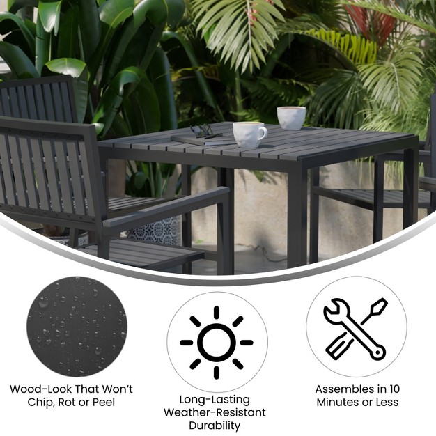 Emma And Oliver 5 Piece Modern Weather And Rust Resistant Black Steel And Polyresin Patio Set With Table And 4 Chairs For Indoor outdoor Use