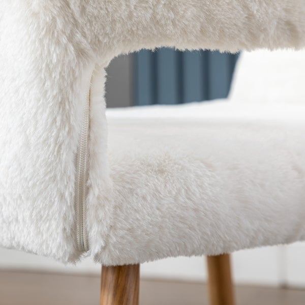 Dining Chairs with Faux Fur， Mid Century Side Chairs with Solid Painting Steel Leg for Dining Room