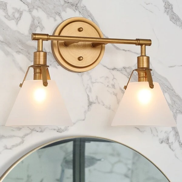 Coney Modern Glam 3-Light Gold Linear Bathroom Vanity Lights Frosted-glass Wall Sconces